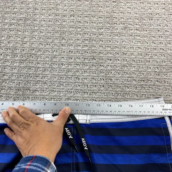 American Eagle Swim Trunks Adult Men XL Blue Striped Bathing Suit Board Shorts - Picture 11 of 14